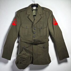 US Marine Corps Uniform Jacket & Cap, Mens 38S, Defense Logistics Agency Vintage